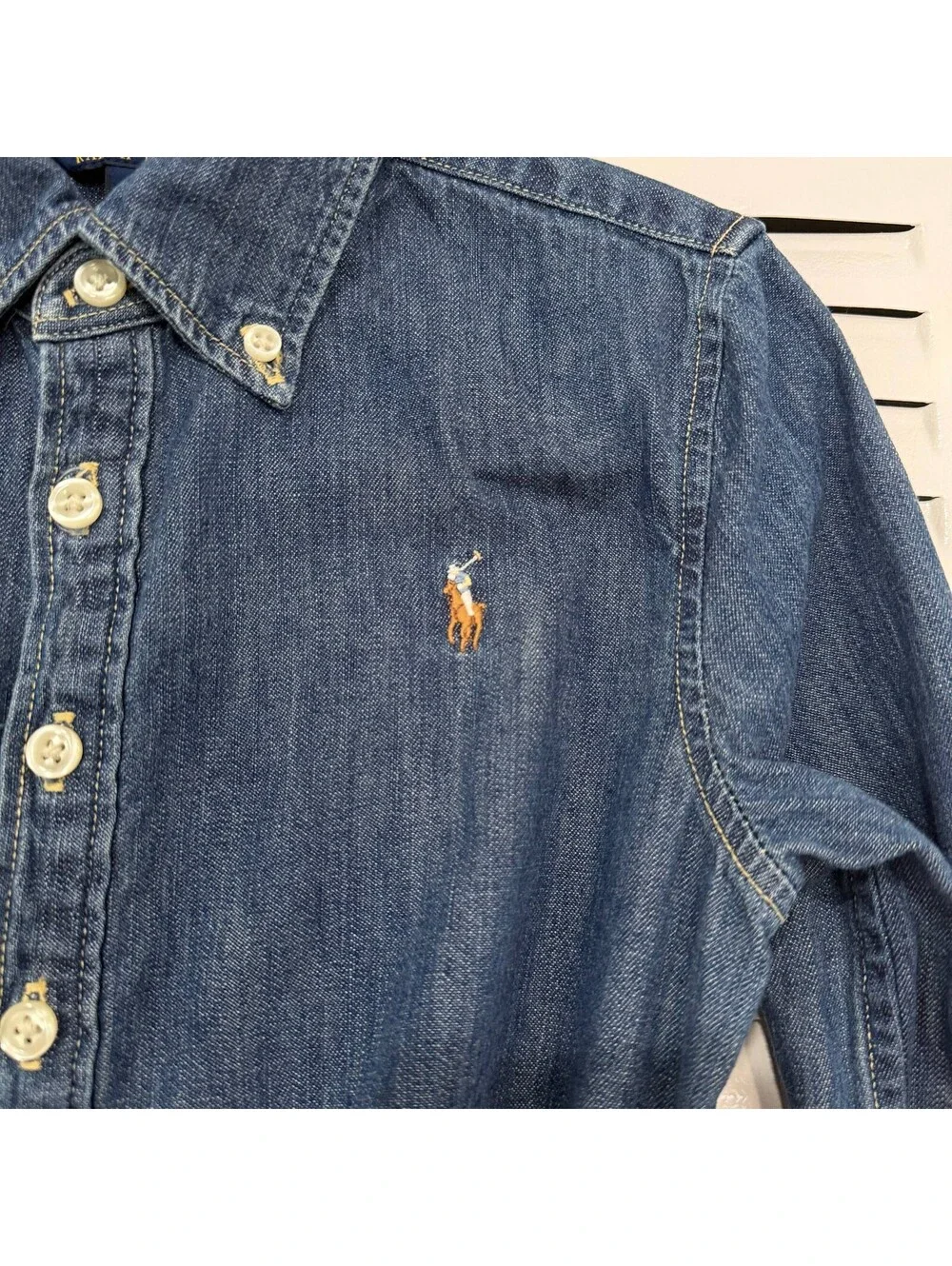 Polo Ralph Lauren Girls Size 8 Denim Shirt Dress Belted Fit & Flare Pony